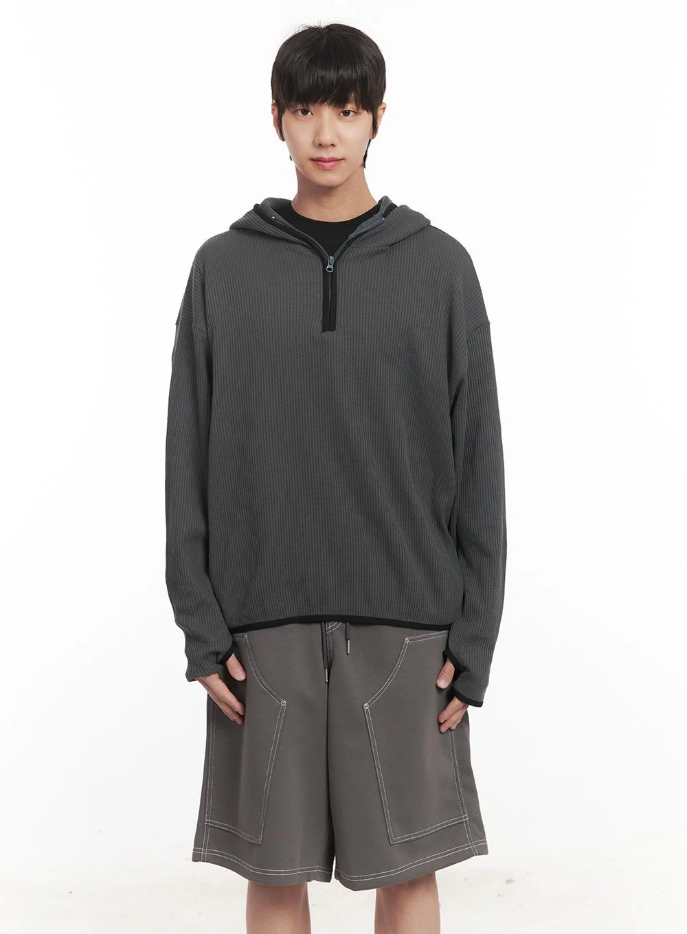 Men's Half-Zip Waffle Knit Hoodie IM519 - Image 14