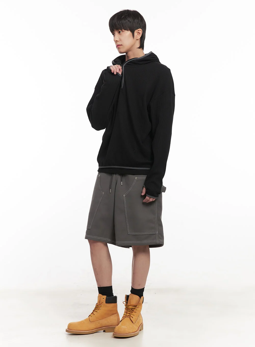 Men's Half-Zip Waffle Knit Hoodie IM519 - Image 2