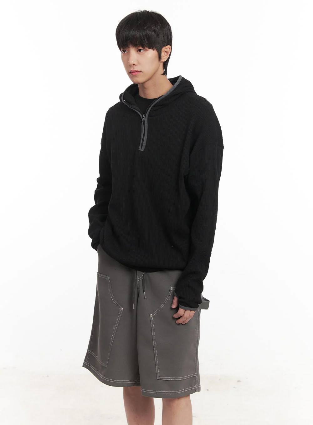 Men's Half-Zip Waffle Knit Hoodie IM519 - Image 3