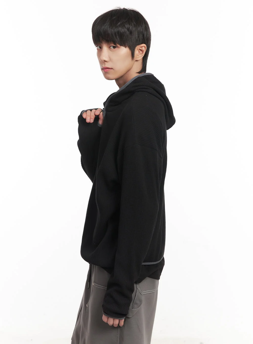 Men's Half-Zip Waffle Knit Hoodie IM519 - Image 6