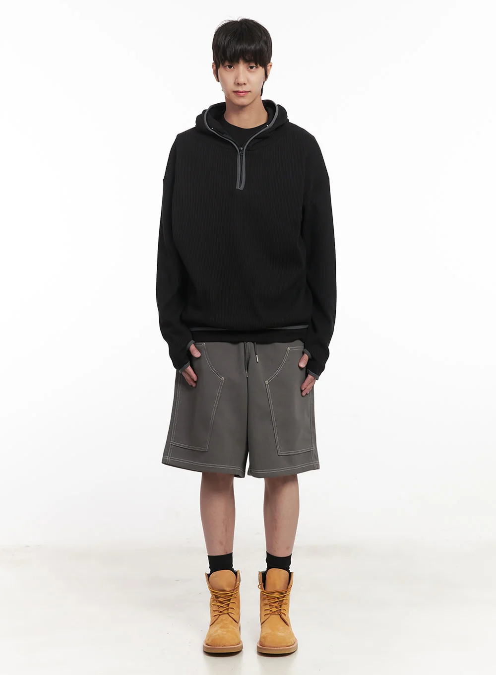 Men's Half-Zip Waffle Knit Hoodie IM519 - Image 8