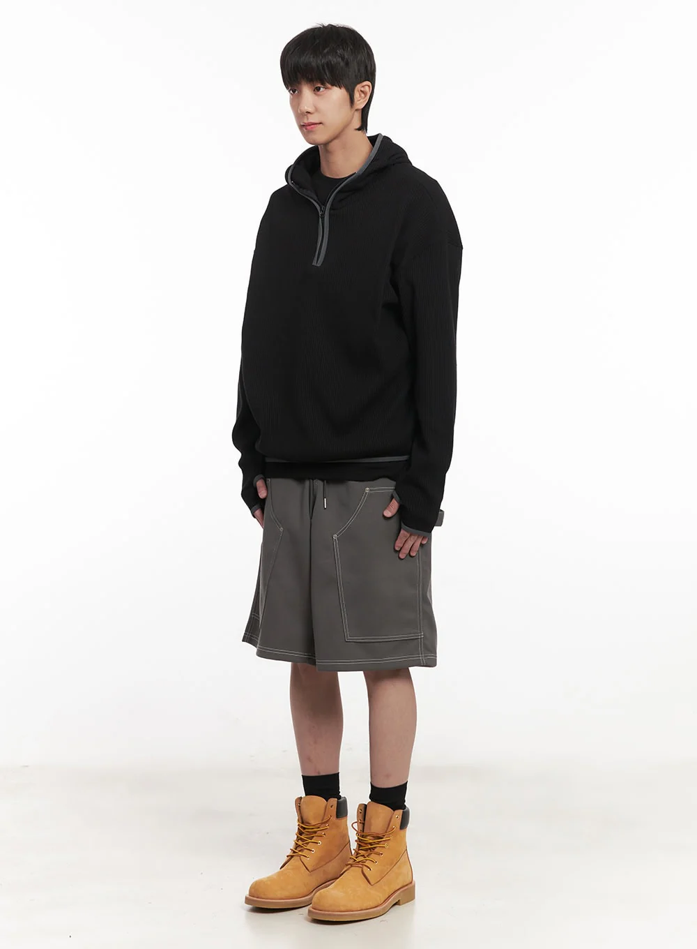 Men's Half-Zip Waffle Knit Hoodie IM519 - Image 9