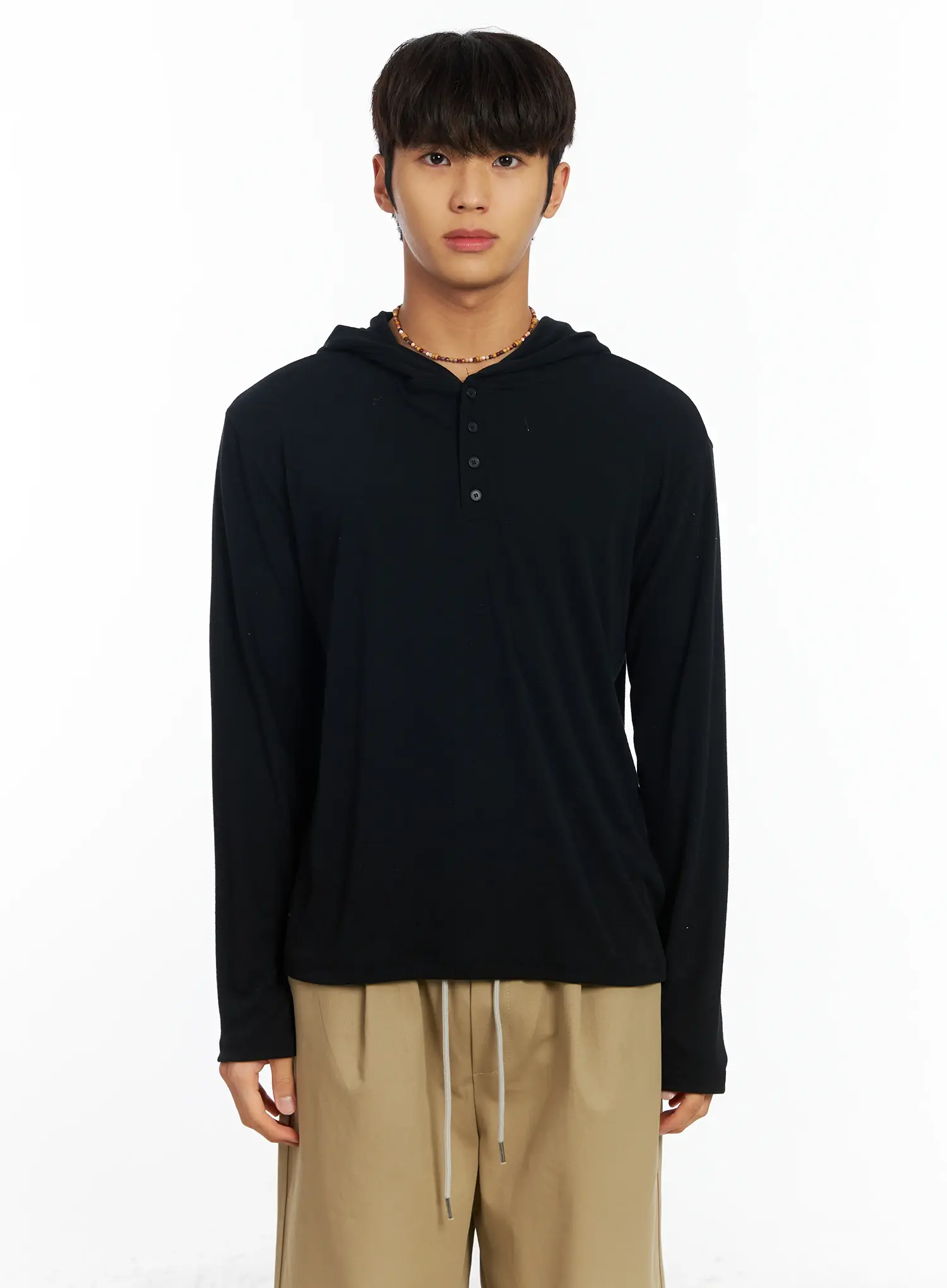 Men's Henley Long Sleeve Hoodie IF506 - Image 12