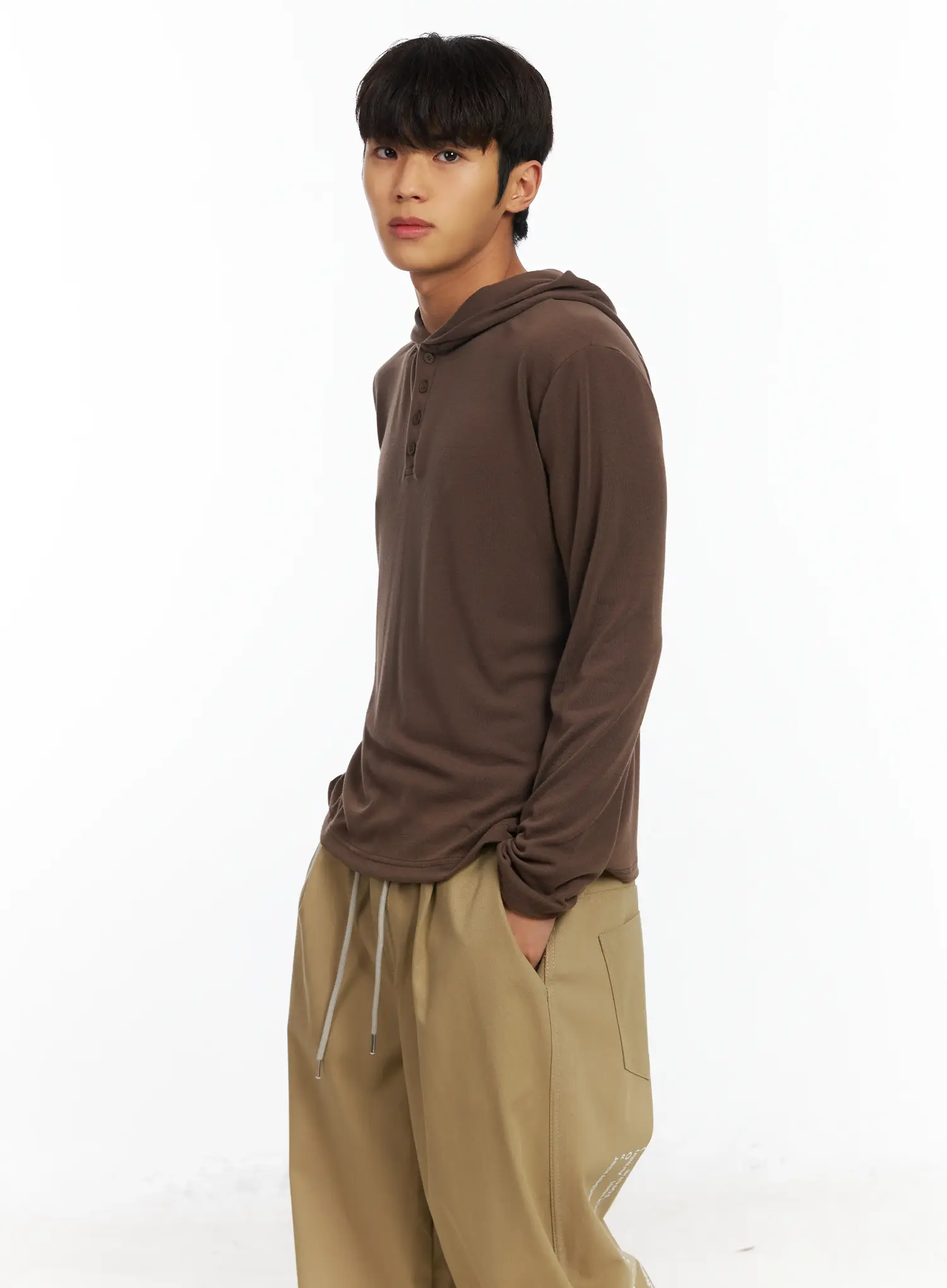 Men's Henley Long Sleeve Hoodie IF506 - Image 2