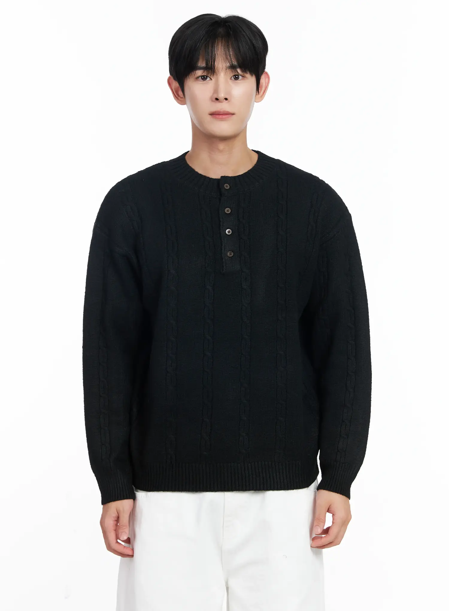 Men's Henley Neck Knit Sweater IJ521 - Image 13