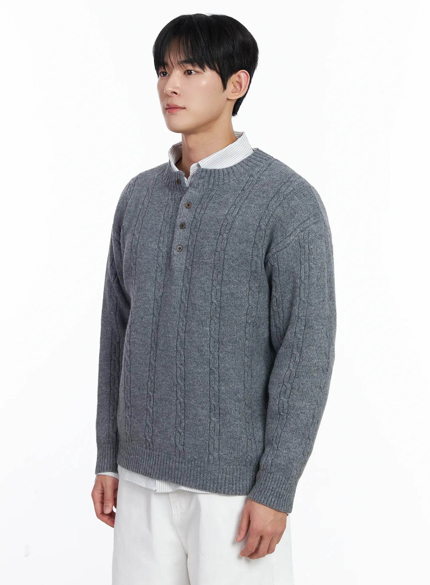 Men's Henley Neck Knit Sweater IJ521 - Image 4