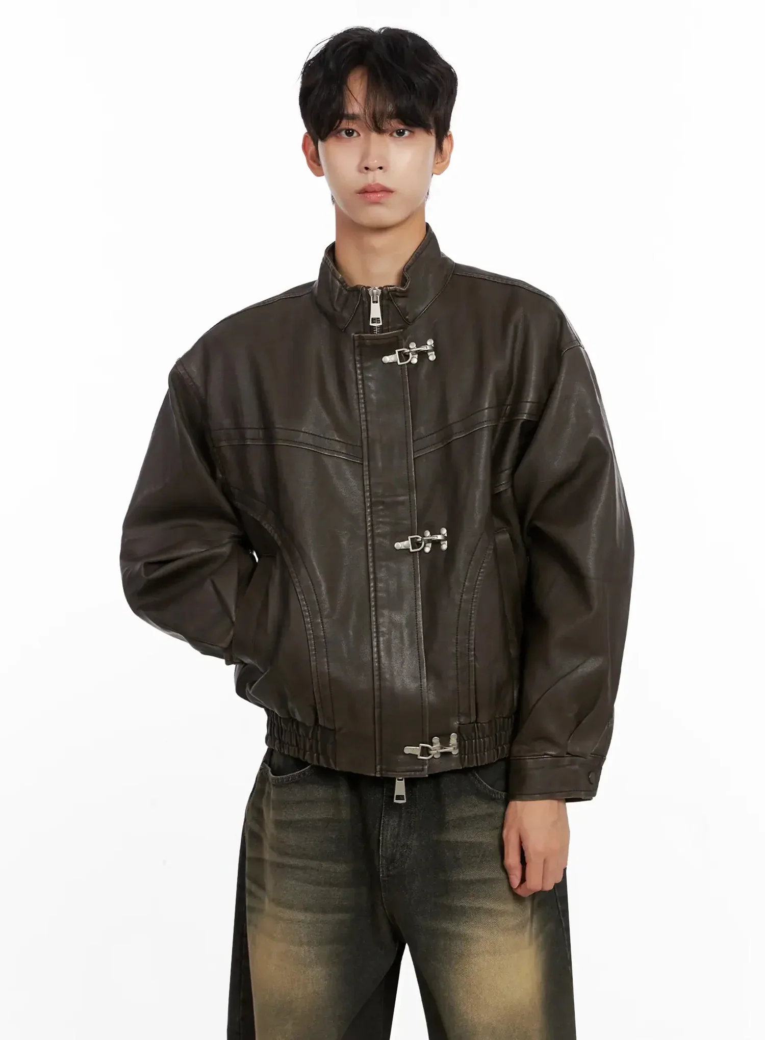 Men's Hook Faux Leather Jacket IO516 - Image 8