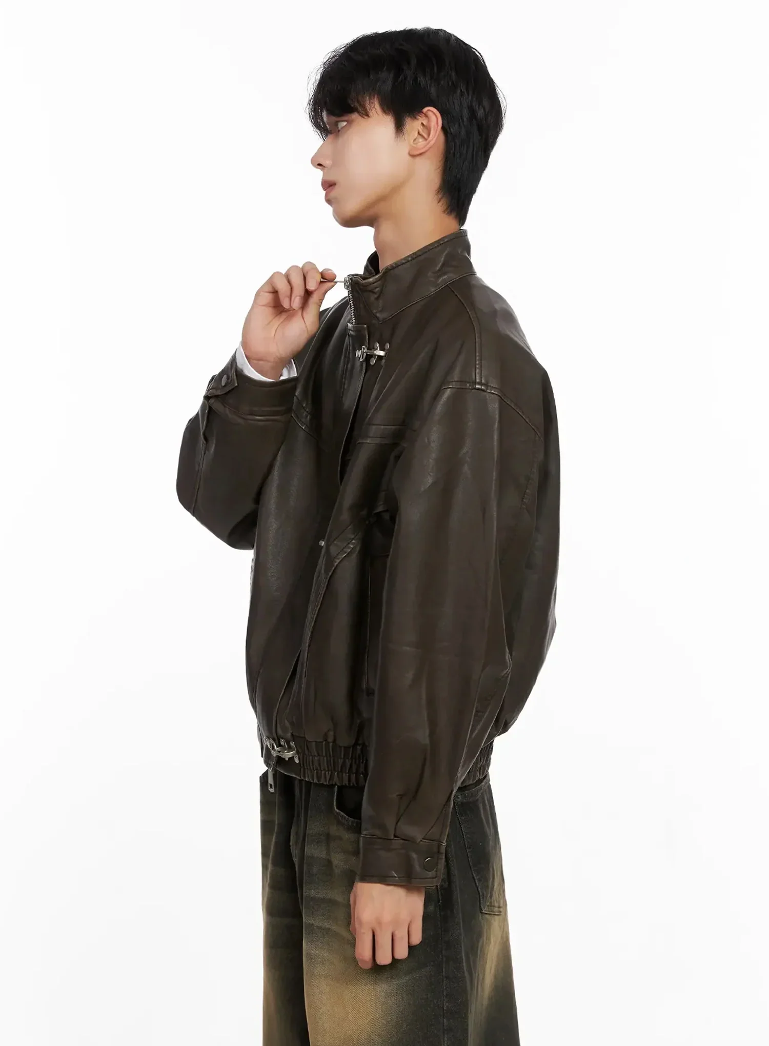 Men's Hook Faux Leather Jacket IO516 - Image 9