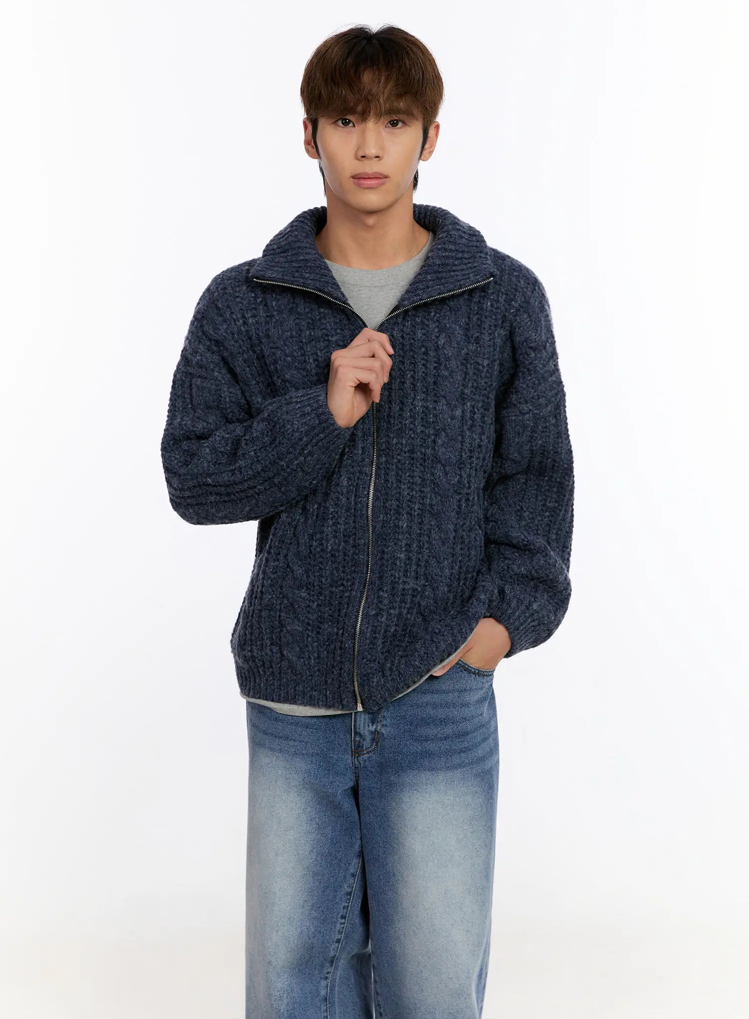 Men's Knit Zip-Up Jacket IN524 - Image 6