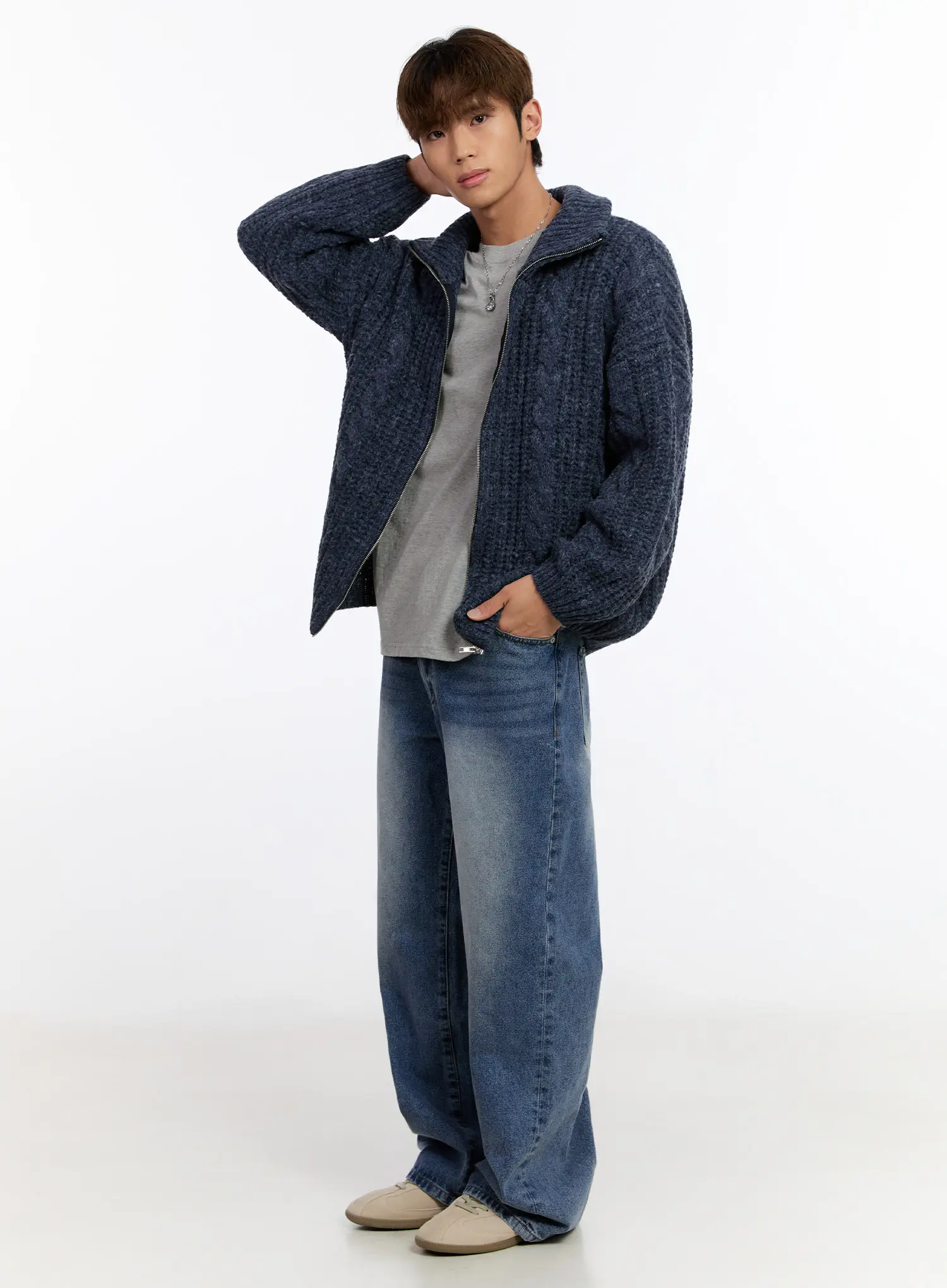 Men's Knit Zip-Up Jacket IN524 - Image 8