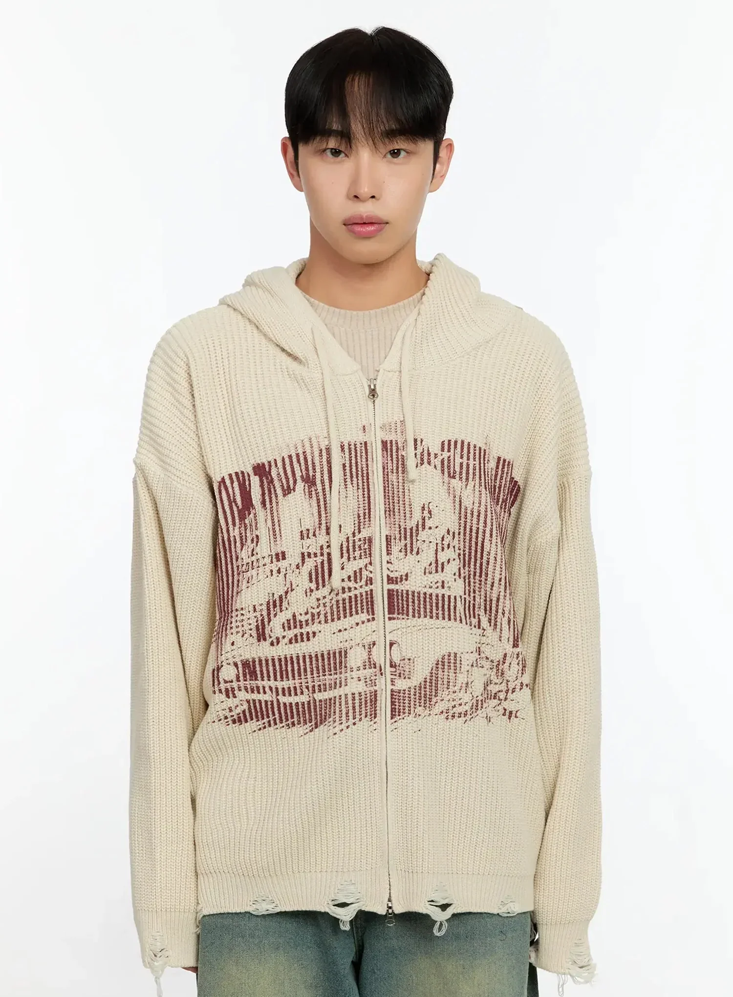 Men's Laser-Printed Knit Hooded Zip-Up IN525 - Image 17