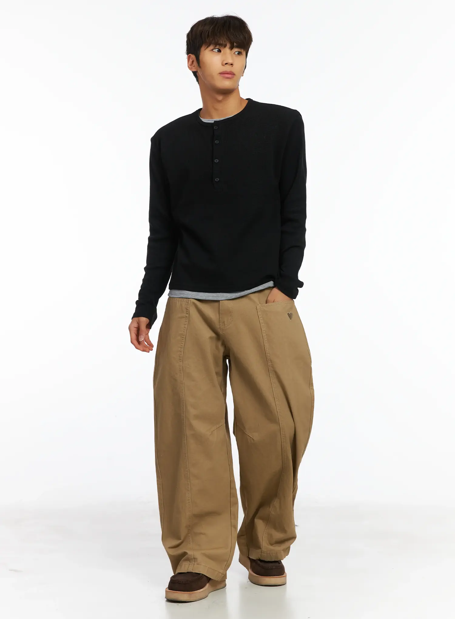 Men's Layered Waffle Henley Long Sleeve Shirt IJ514 - Image 2