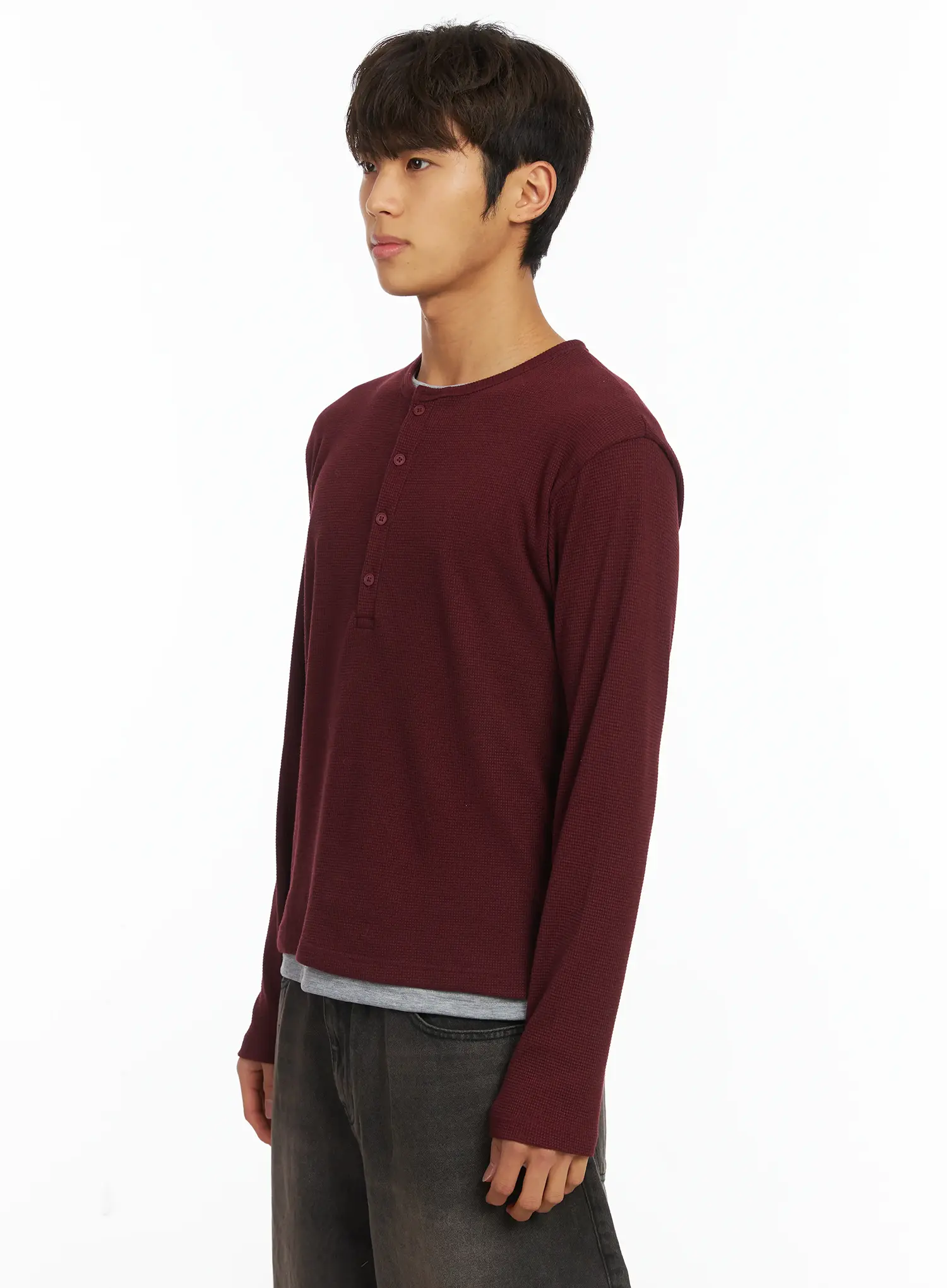 Men's Layered Waffle Henley Long Sleeve Shirt IJ514 - Image 4