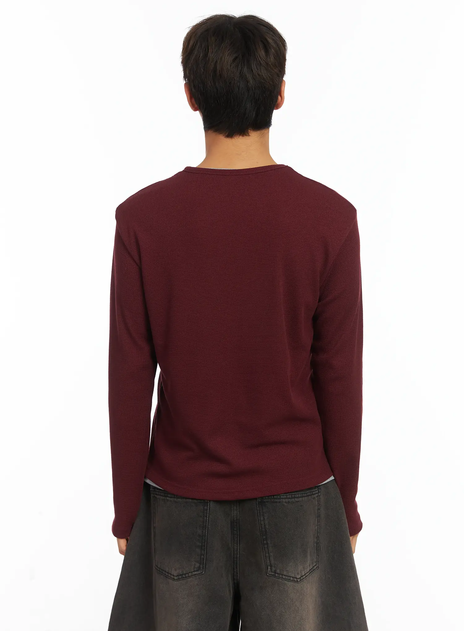 Men's Layered Waffle Henley Long Sleeve Shirt IJ514 - Image 5