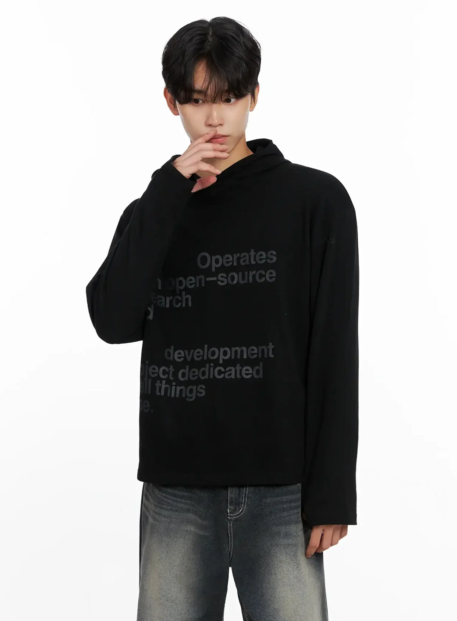 Men's Lettering Hand Warmer Hoodie IO517 - Image 2