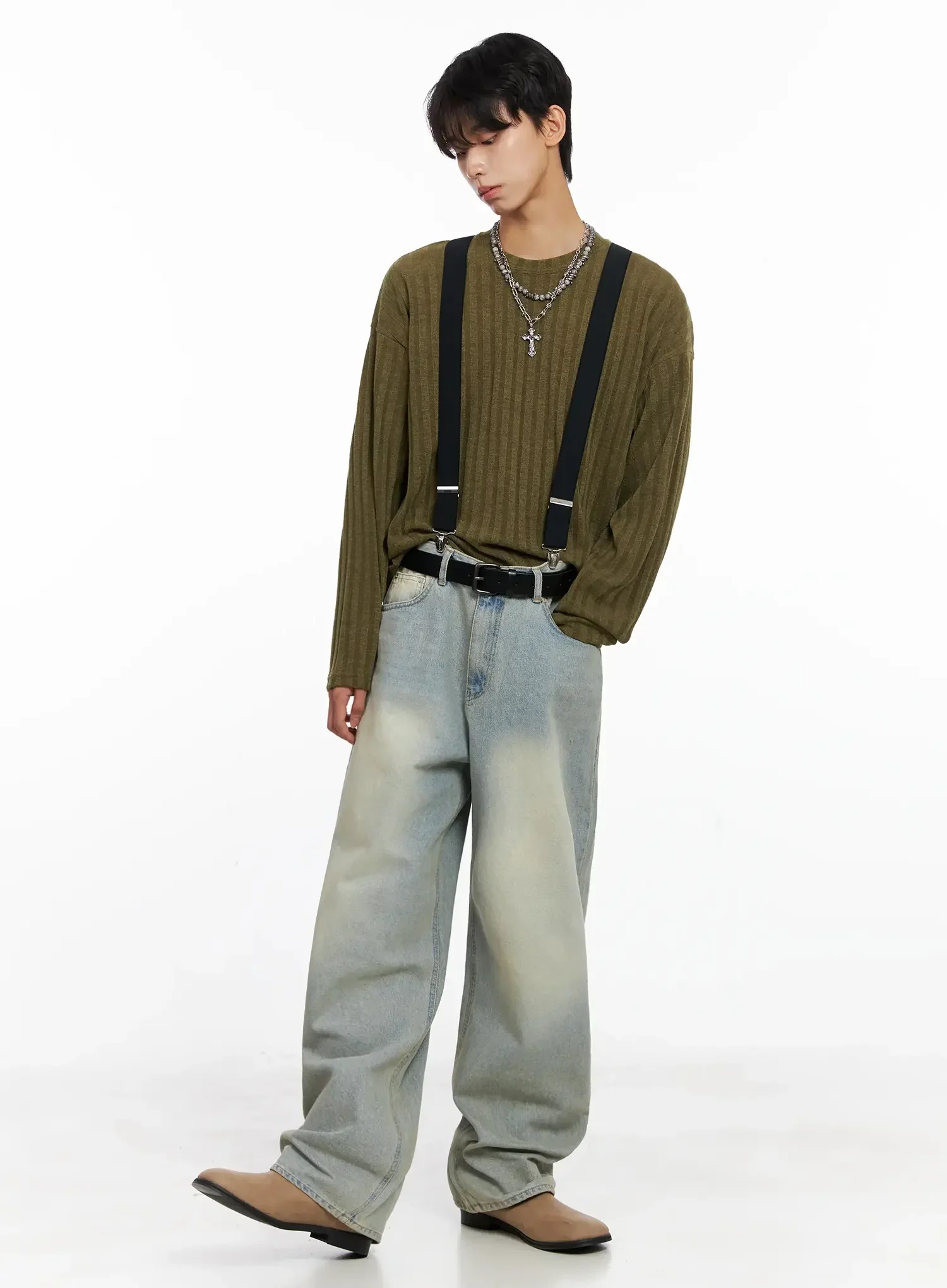 Men's Light Fade Wide-Leg Jeans IO516 - Image 2