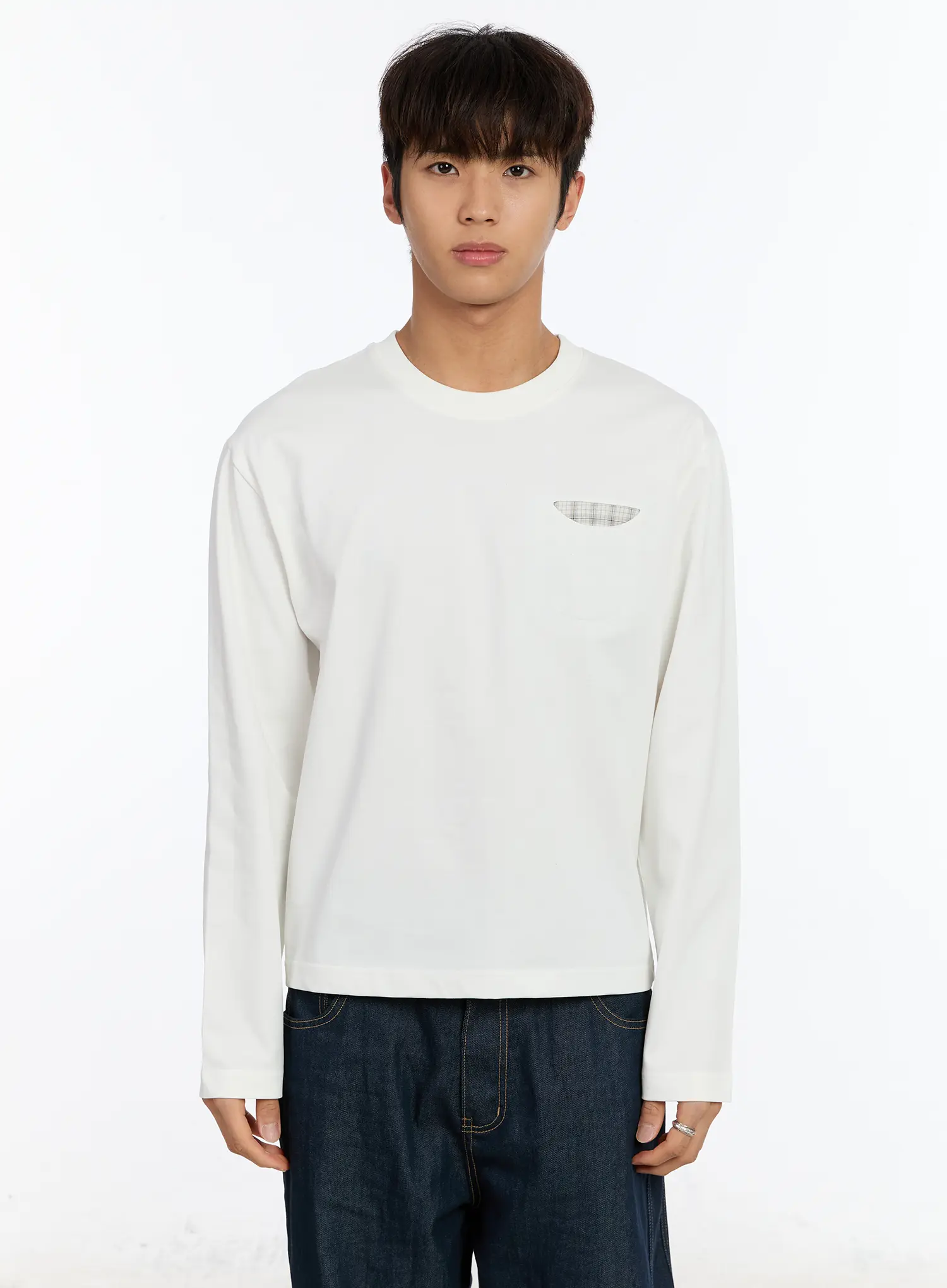 Men's Long Sleeve Tee with Plaid Pocket IM530 - Image 13