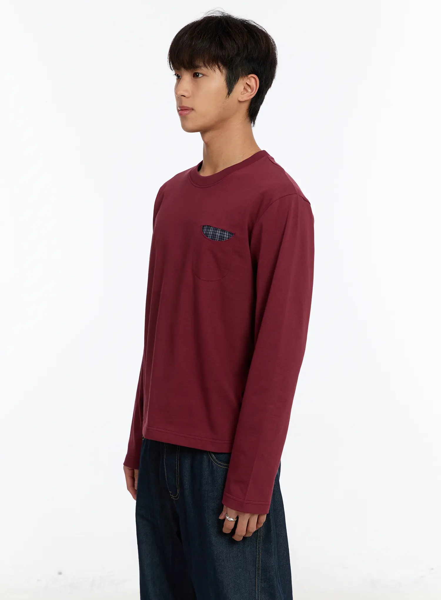 Men's Long Sleeve Tee with Plaid Pocket IM530 - Image 5