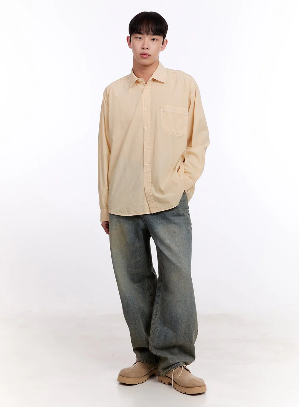 Men's Loose-Fit Long Sleeve Collared Shirt IM512 - Image 2