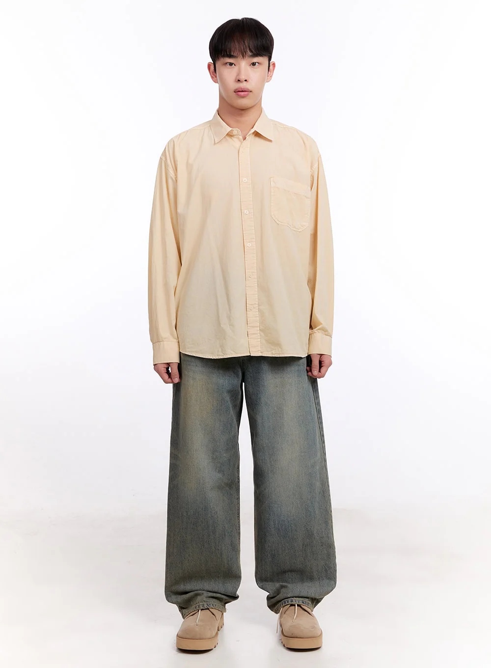 Men's Loose-Fit Long Sleeve Collared Shirt IM512 - Image 8