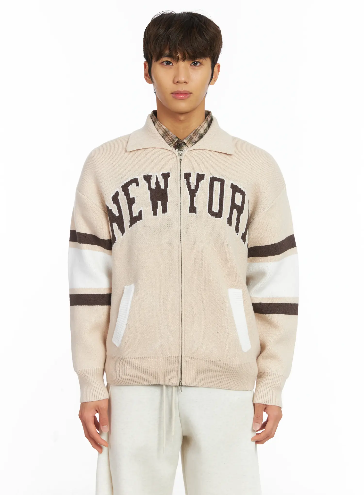 Men's New York Collar Zip-Up Cardigan IJ514 - Image 10