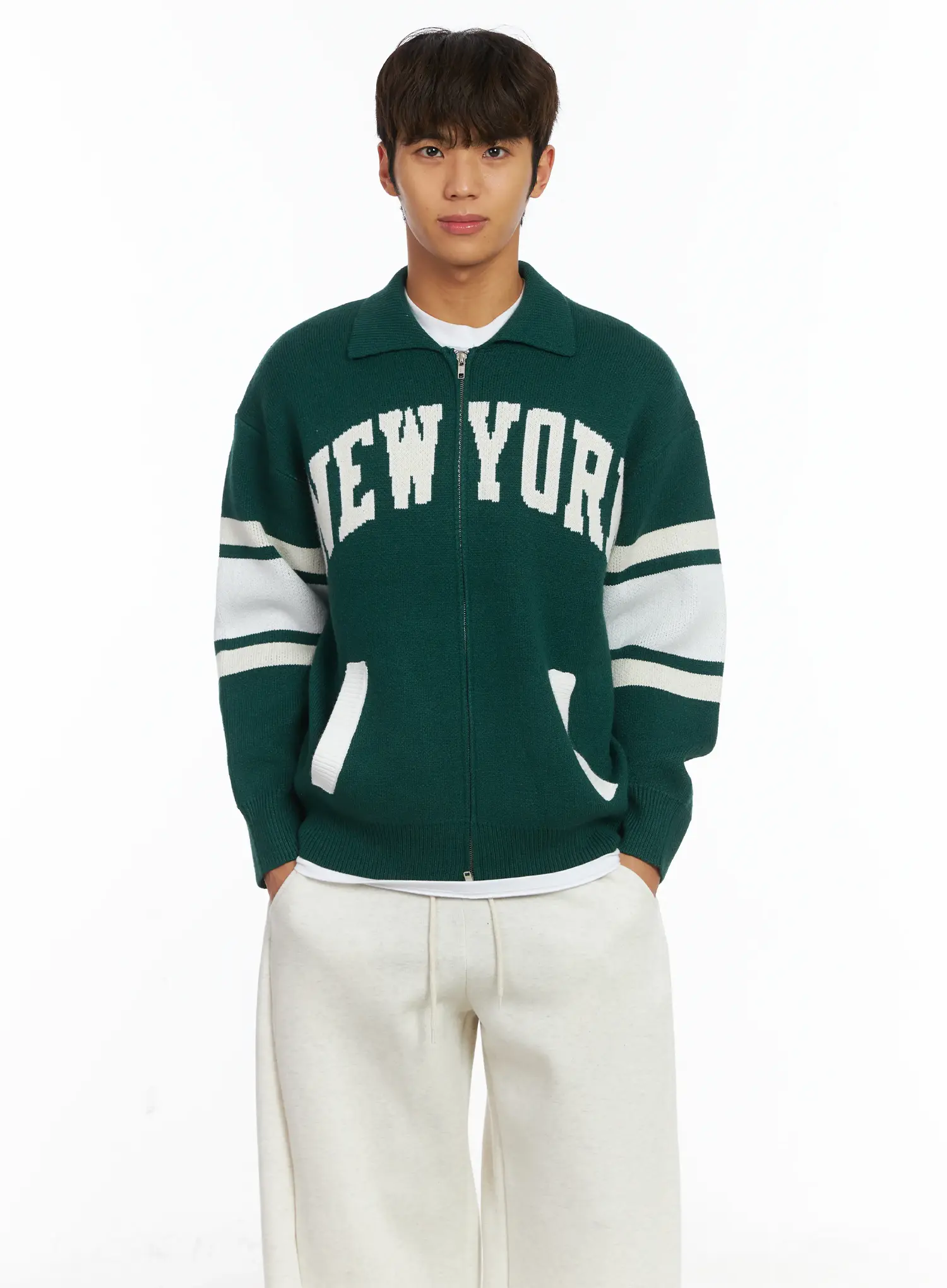 Men's New York Collar Zip-Up Cardigan IJ514 - Image 6