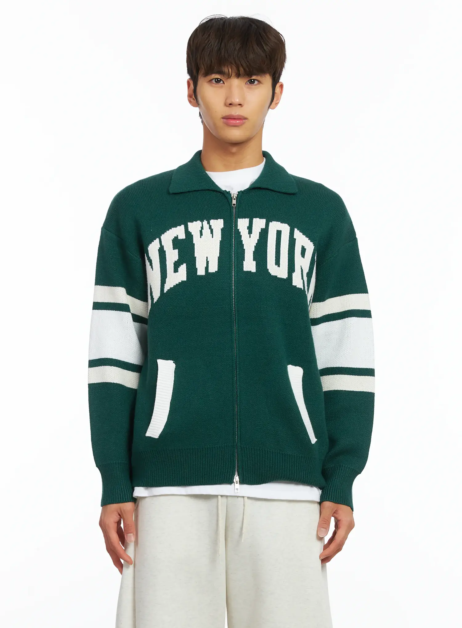 Men's New York Collar Zip-Up Cardigan IJ514 - Image 9