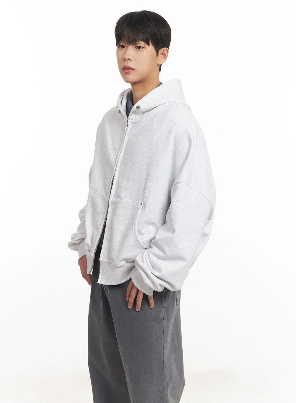 Men's Oversize Zip-Up Hooded Jacket IM527 - Image 6