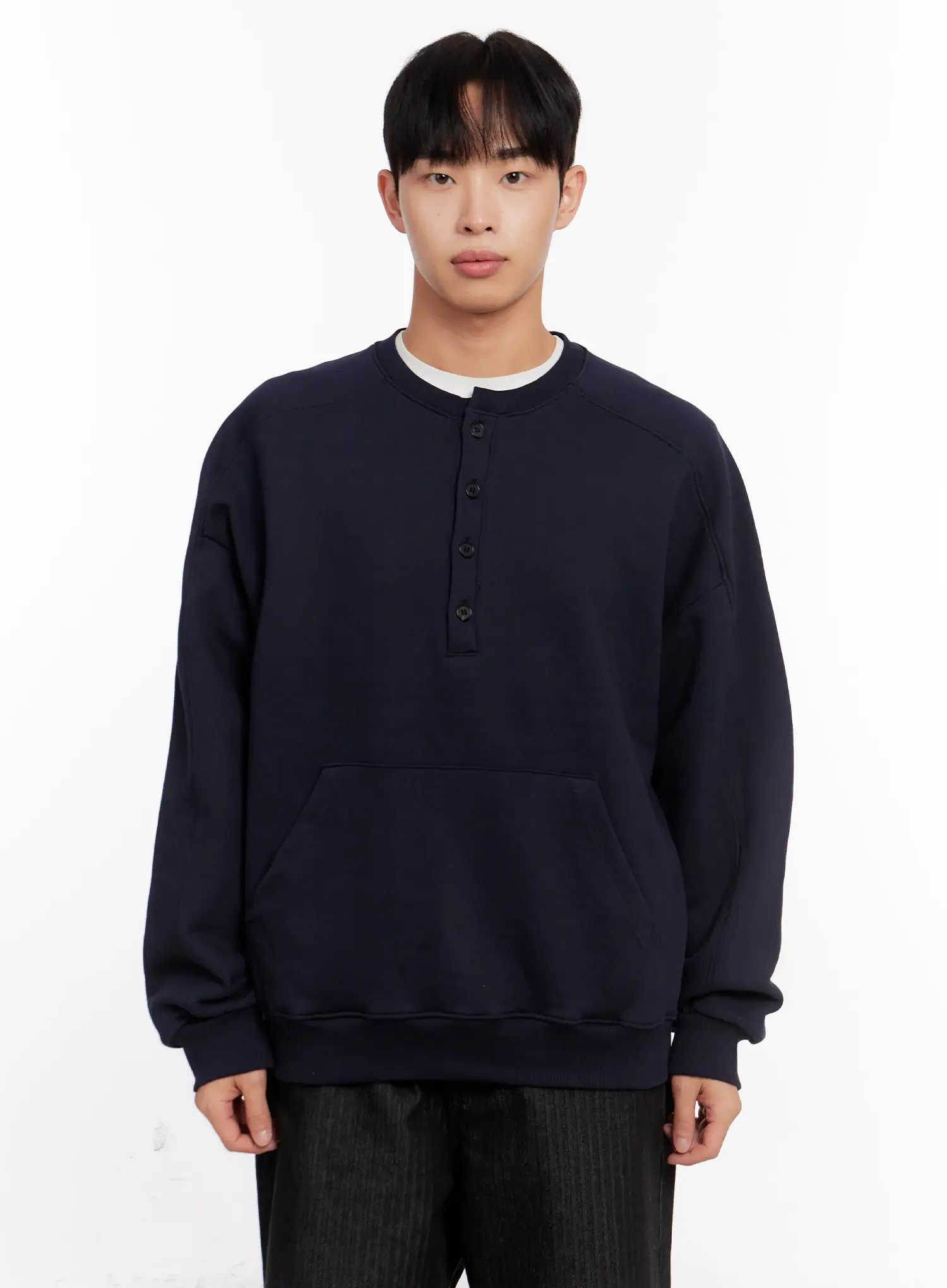 Men's Oversized Henley Neck Sweatshirt IO523 - Image 13