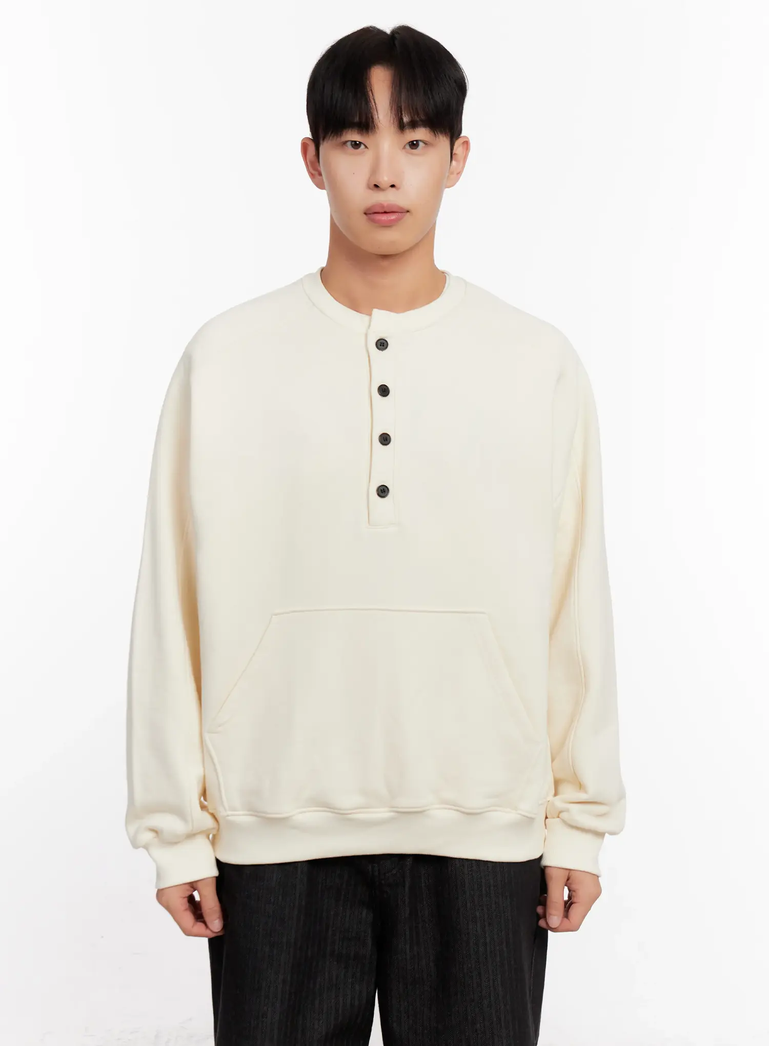 Men's Oversized Henley Neck Sweatshirt IO523 - Image 14