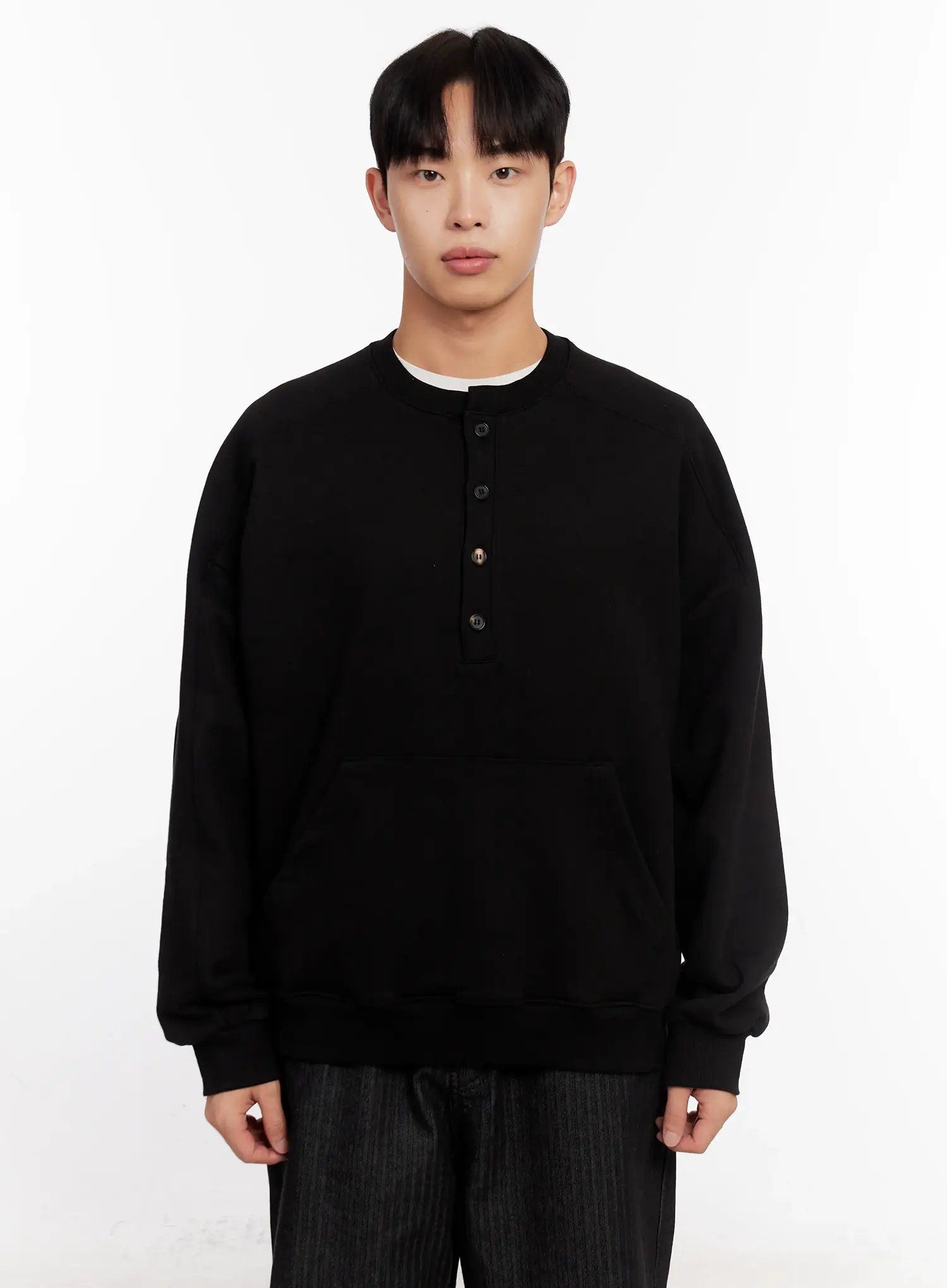 Men's Oversized Henley Neck Sweatshirt IO523 - Image 16