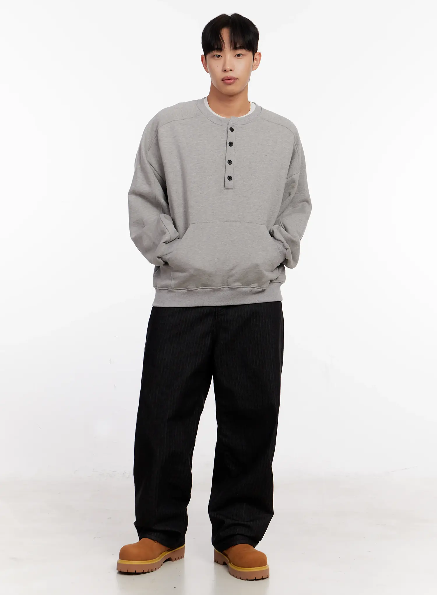 Men's Oversized Henley Neck Sweatshirt IO523 - Image 2
