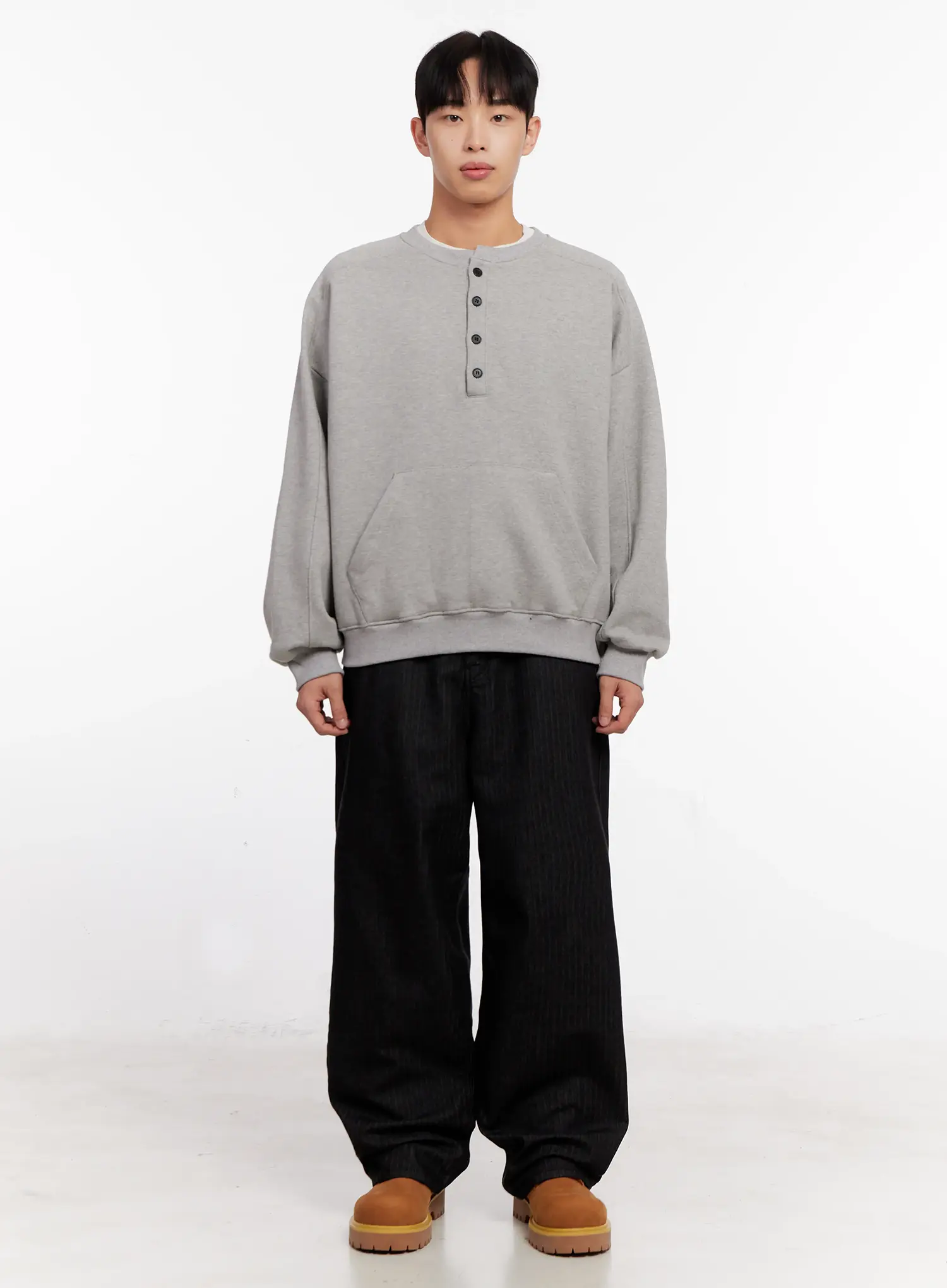 Men's Oversized Henley Neck Sweatshirt IO523 - Image 3