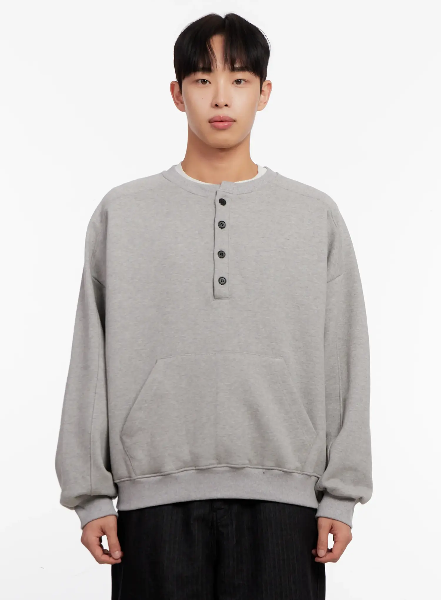 Men's Oversized Henley Neck Sweatshirt IO523 - Image 9