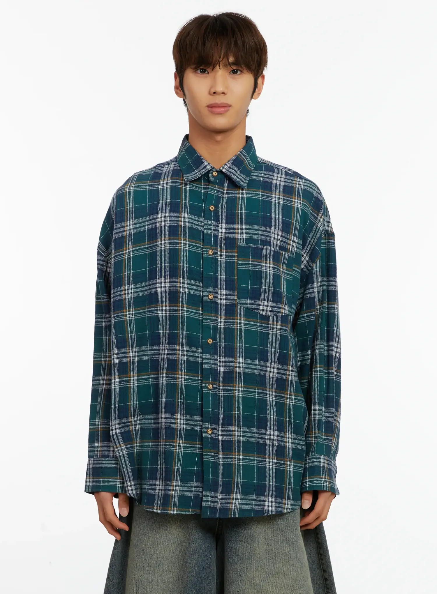 Men's Oversized Plaid Shirt ID524 - Image 11
