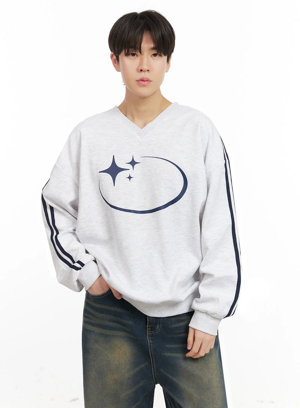 Men's Oversized Star Graphic Sweatshirt IJ517 - Image 4