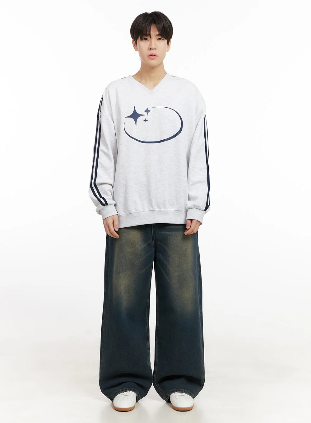Men's Oversized Star Graphic Sweatshirt IJ517 - Image 7