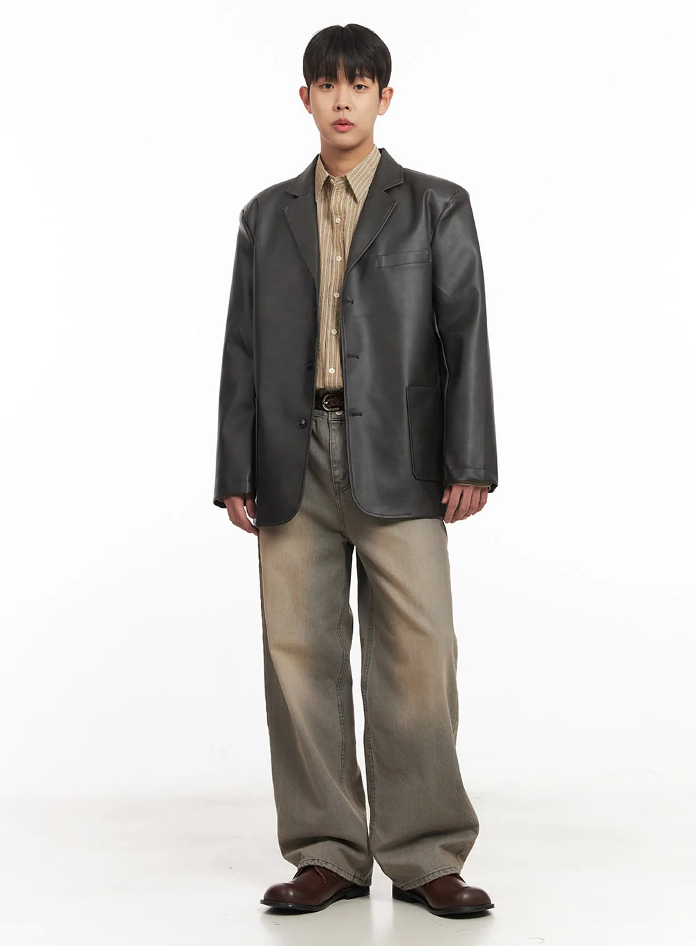 Men's Oversized Stripe Collared Shirt IM514 - Image 12