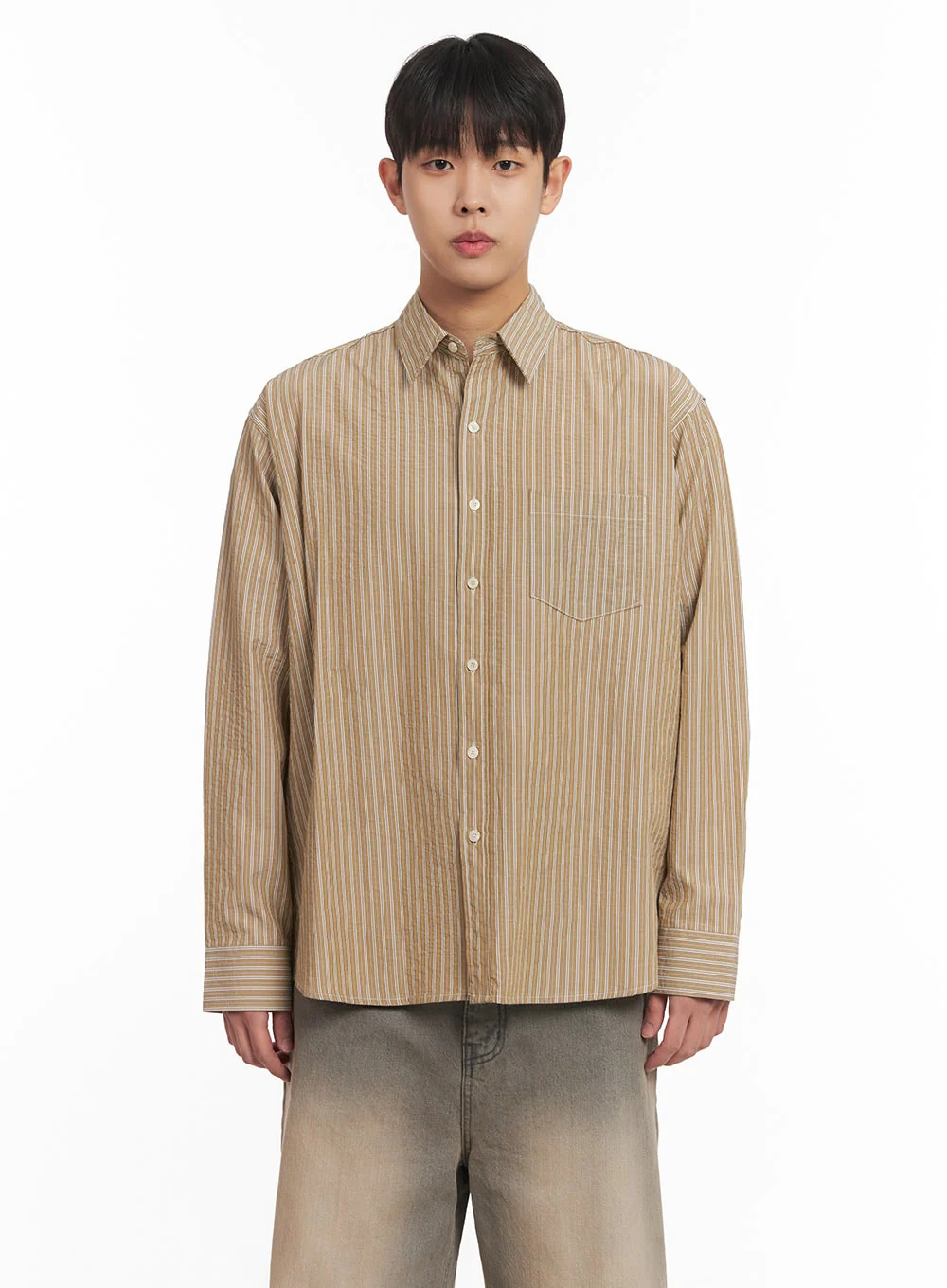 Men's Oversized Stripe Collared Shirt IM514 - Image 13