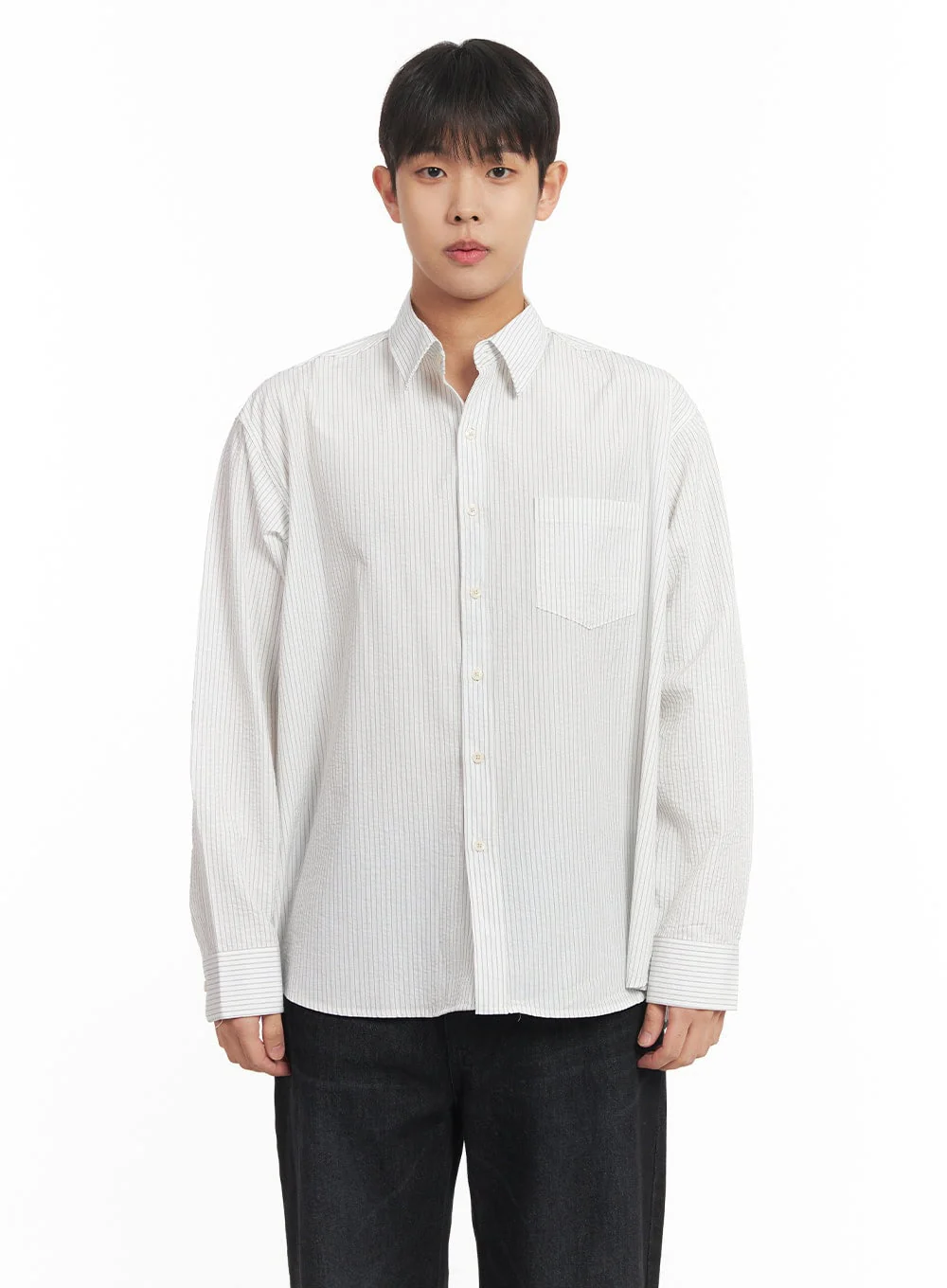 Men's Oversized Stripe Collared Shirt IM514 - Image 14