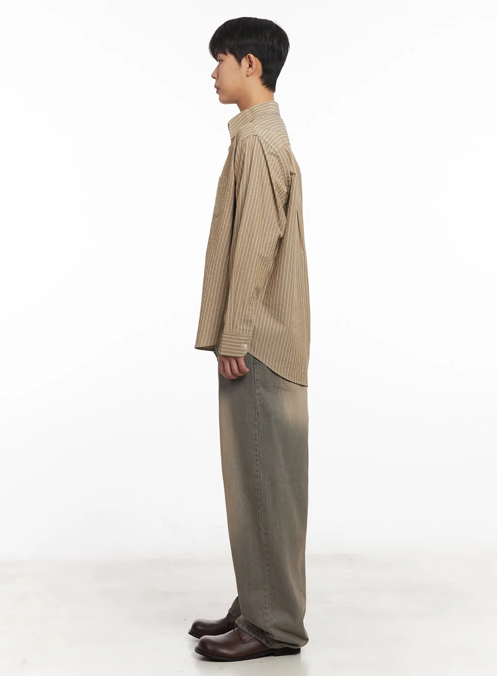 Men's Oversized Stripe Collared Shirt IM514 - Image 8