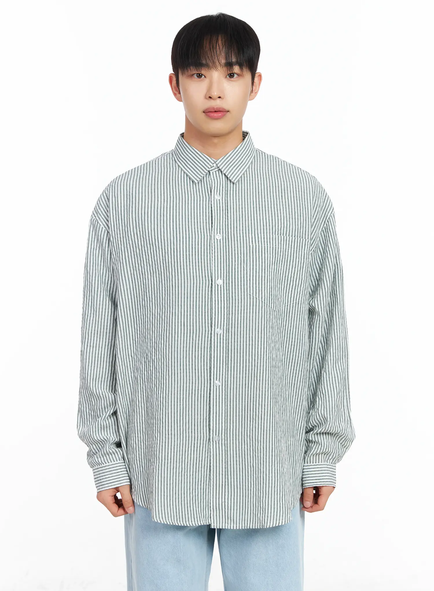 Men's Oversized Striped Collar Shirt IM511 - Image 10
