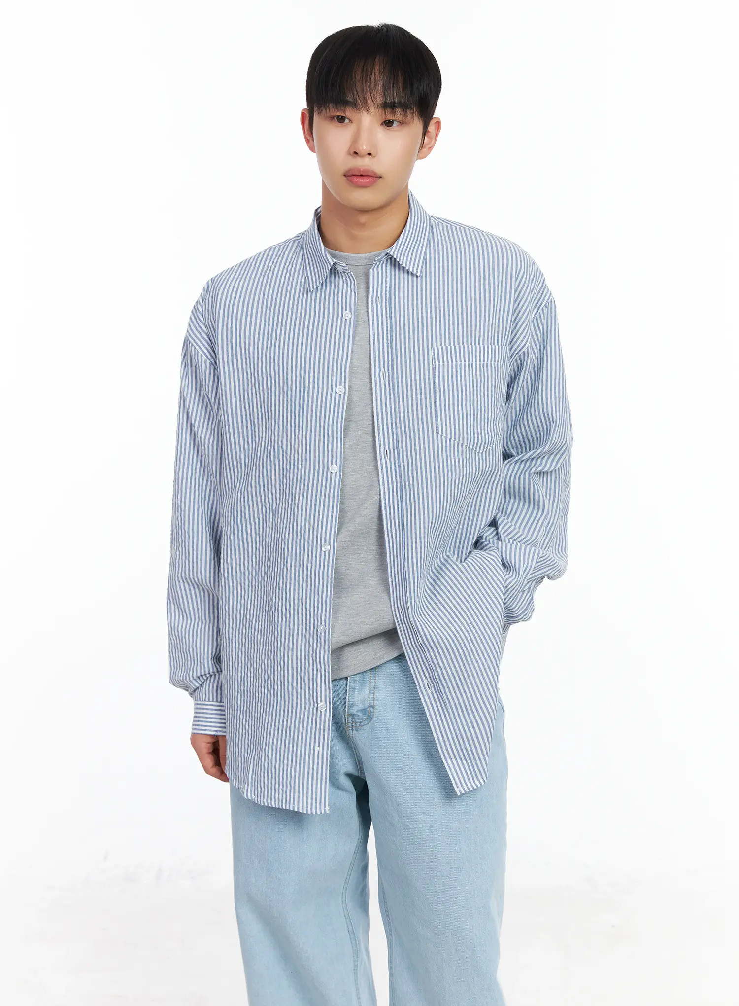 Men's Oversized Striped Collar Shirt IM511 - Image 6