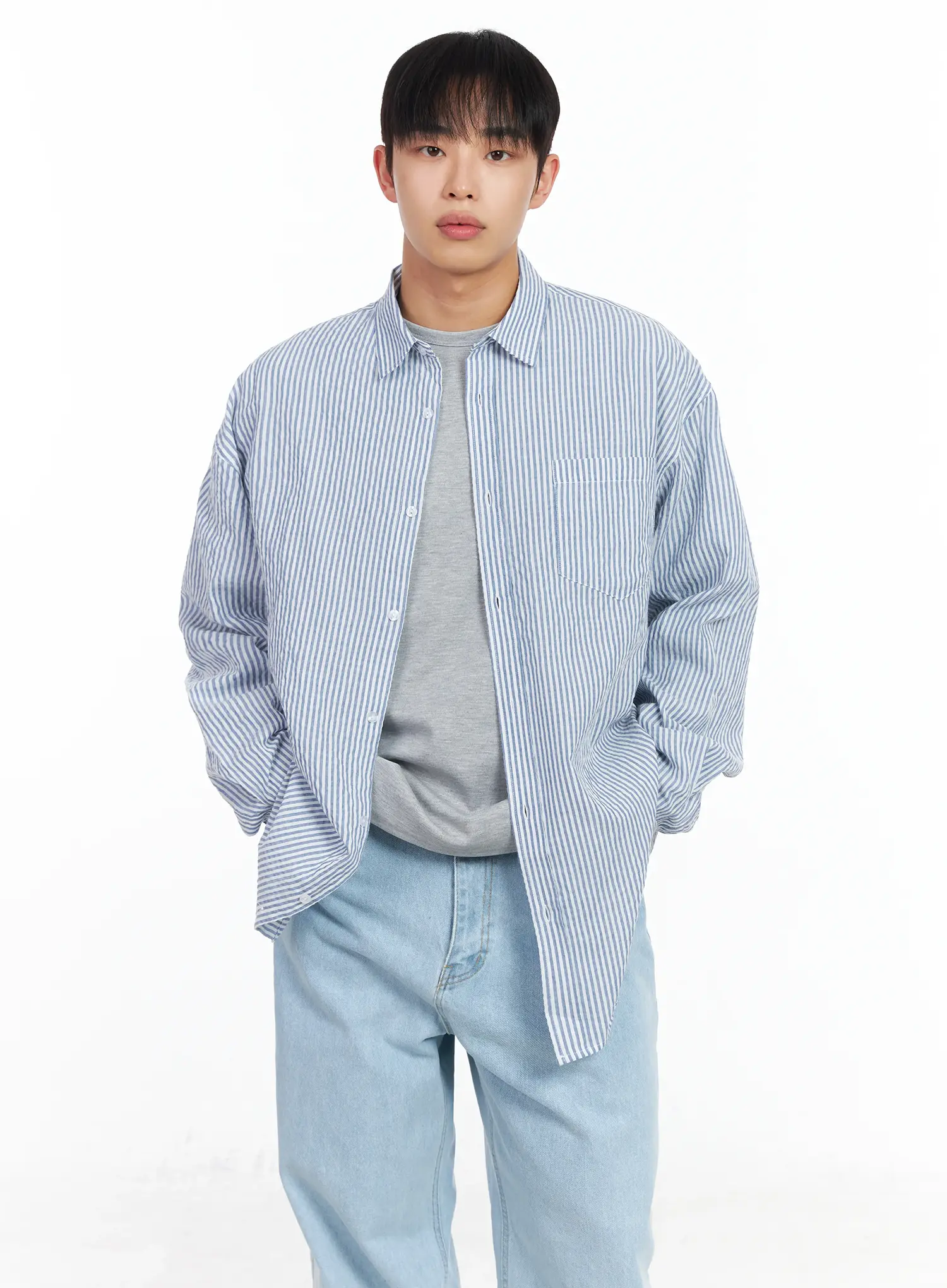 Men's Oversized Striped Collar Shirt IM511 - Image 7