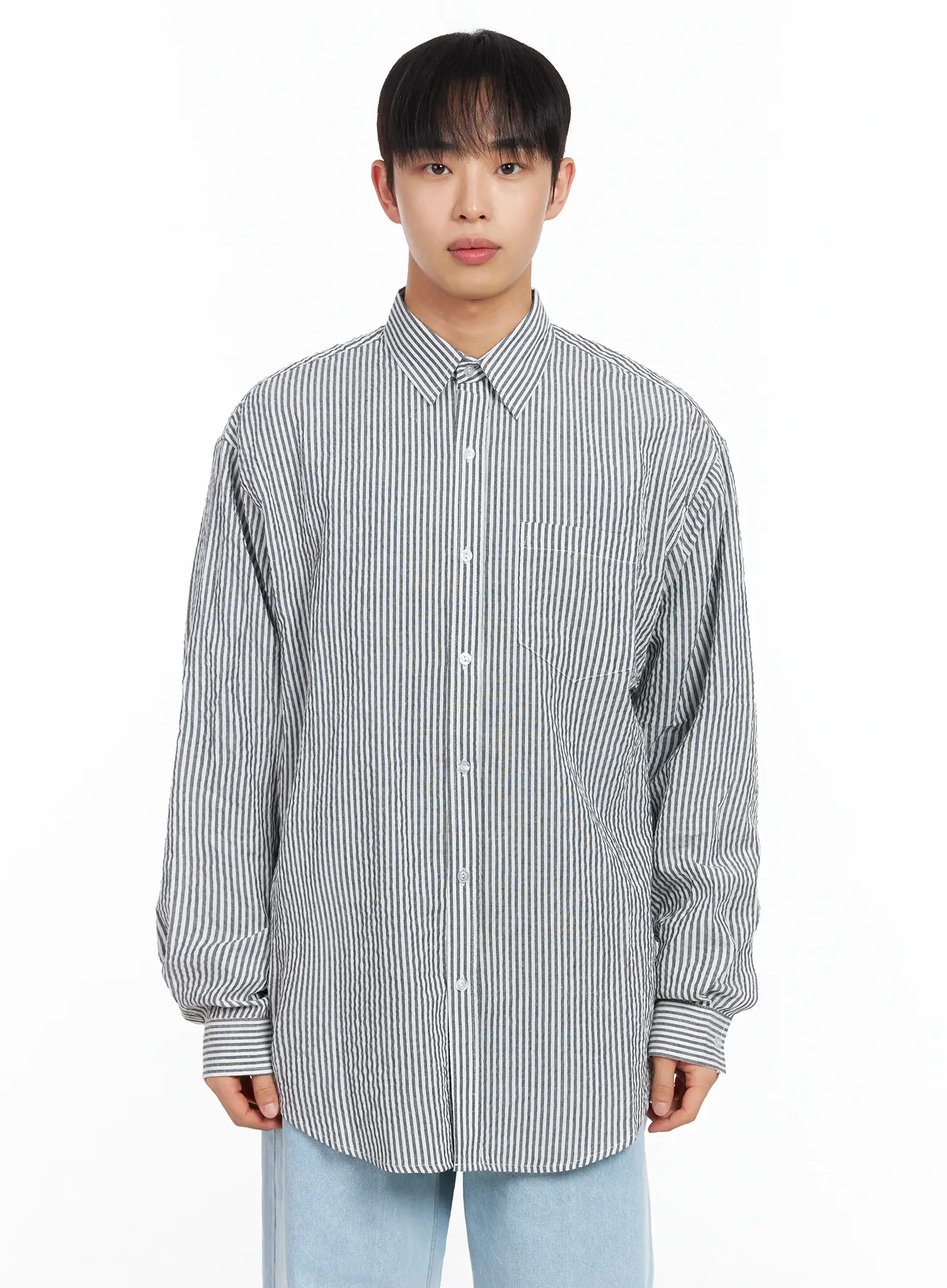 Men's Oversized Striped Collar Shirt IM511 - Image 9
