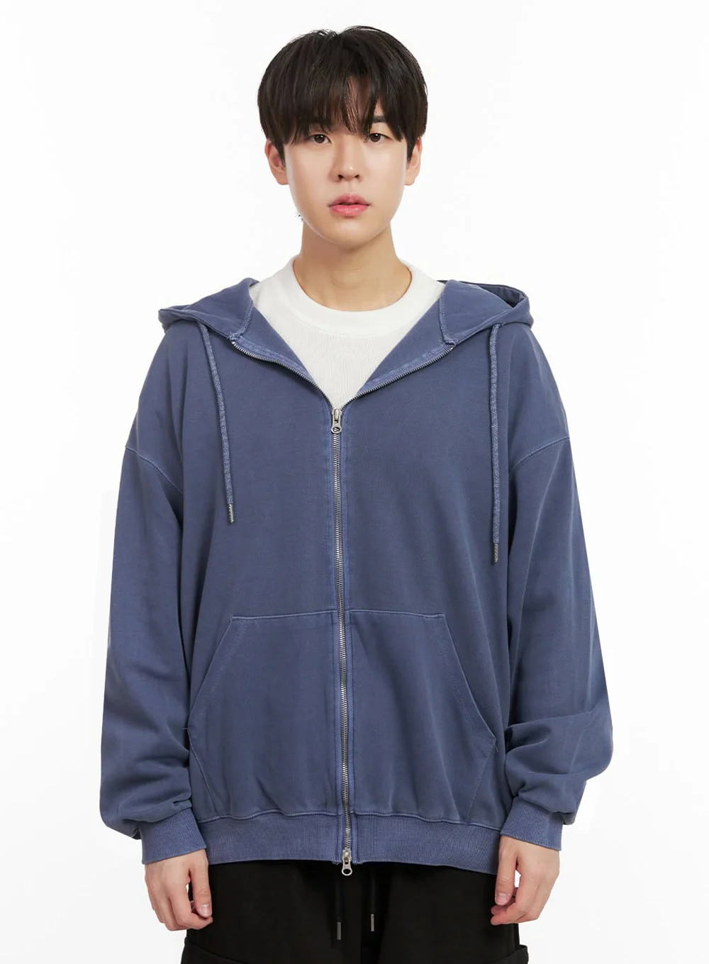 Men's Oversized Washed Zip-Up Hoodie IJ517 - Image 11