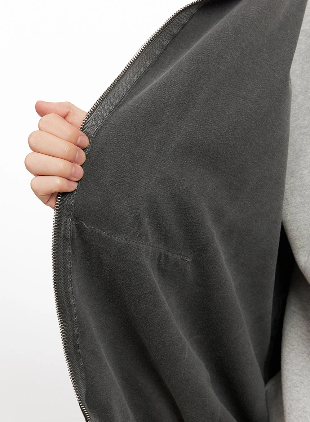 Men's Oversized Washed Zip-Up Hoodie IJ517 - Image 3