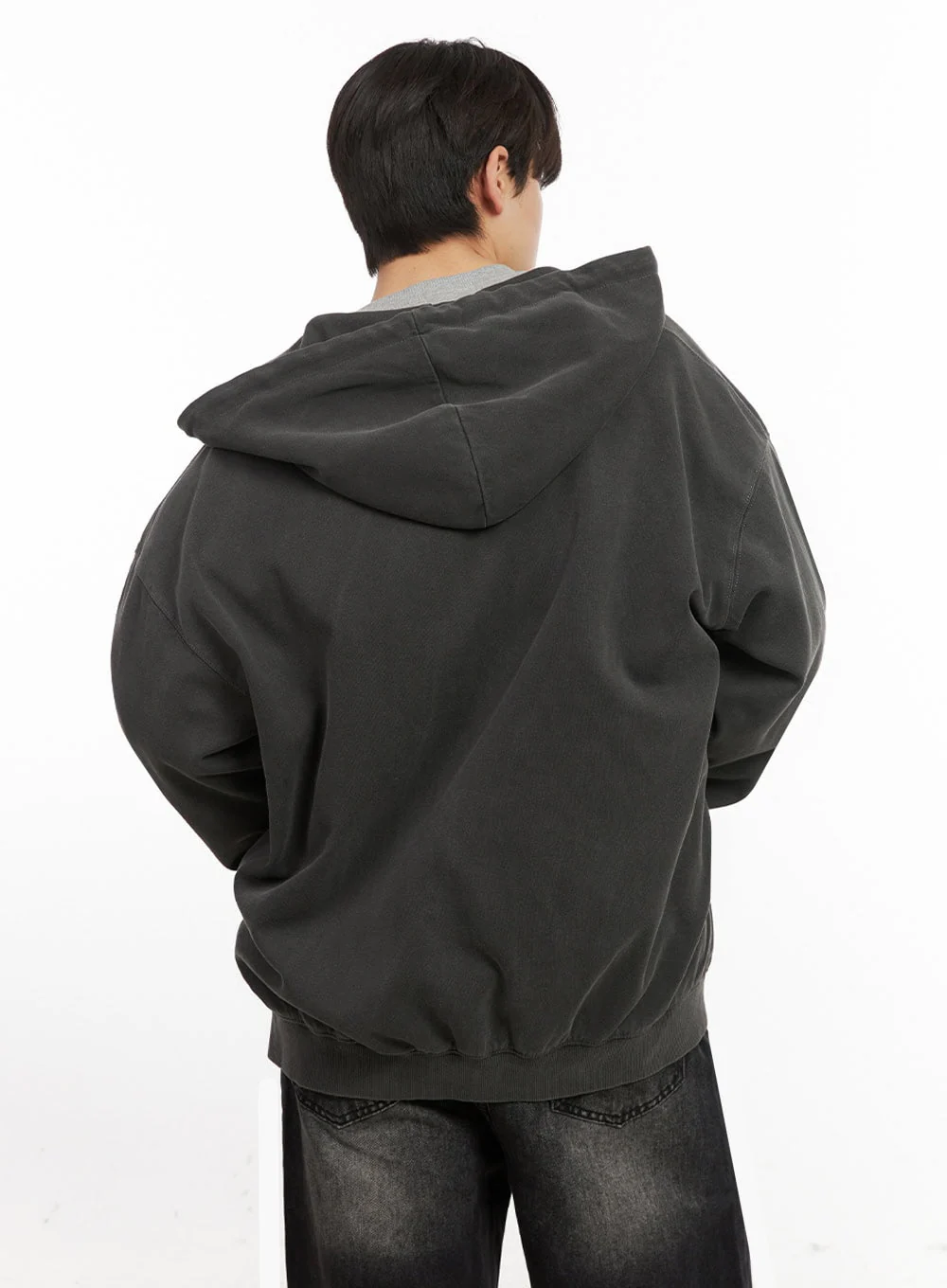 Men's Oversized Washed Zip-Up Hoodie IJ517 - Image 6