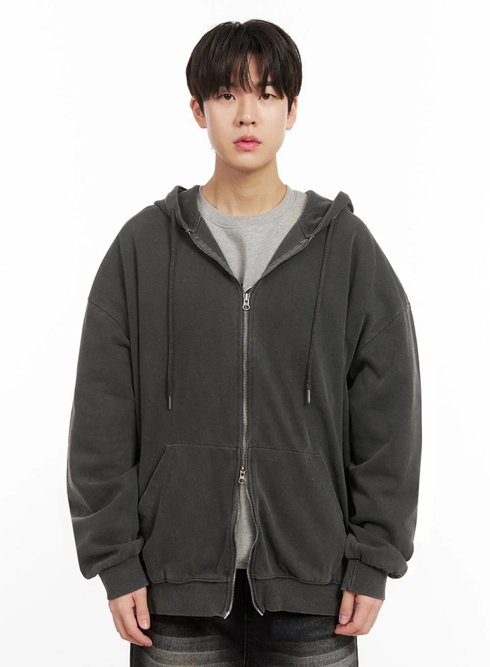 Men's Oversized Washed Zip-Up Hoodie IJ517 - Image 9