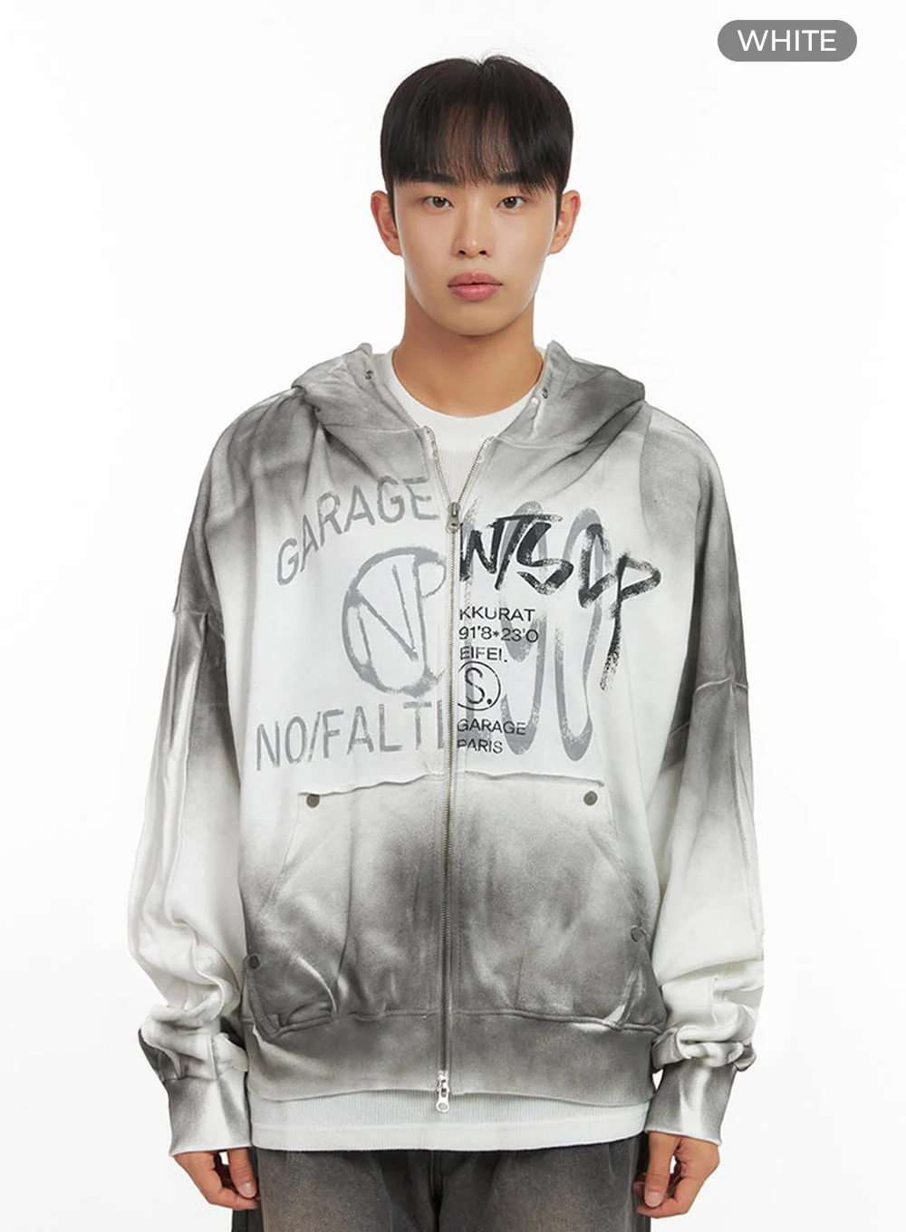 Men's Paint Washed Graphic Zip-Up Hoodie IO420 - Image 10